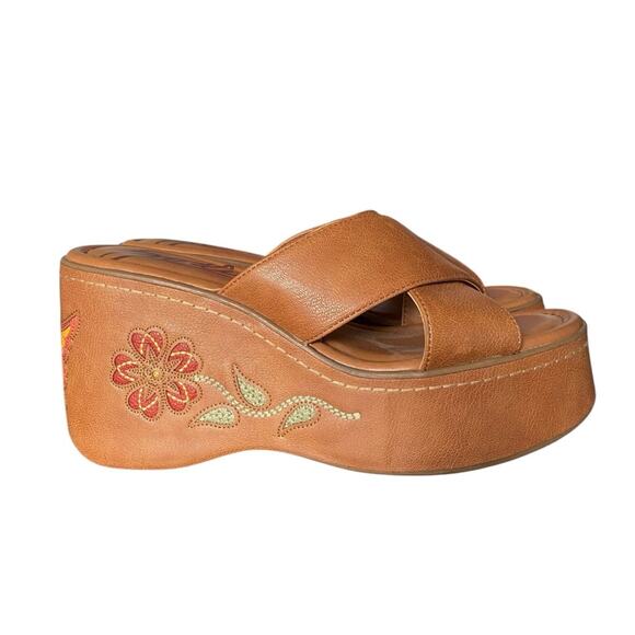 Zodiac Nessa Carmel Brown Flower Butterfly Slide Wedge Sandal size 8.5 - Picture 2 of 11